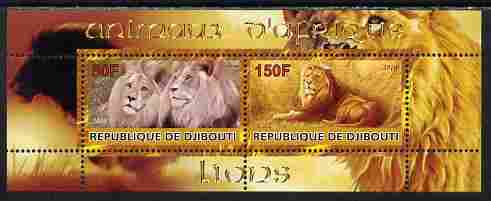 Djibouti 2010 Animals of Africa - Lions perf sheetlet containing 2 values unmounted mint
