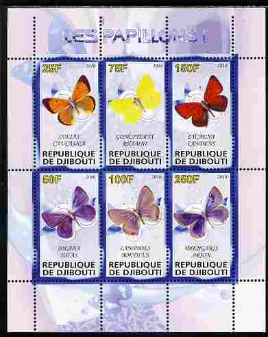 Djibouti 2010 Butterflies #01 perf sheetlet containing 6 values unmounted mint