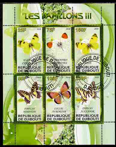 Djibouti 2010 Butterflies #03 perf sheetlet containing 6 values fine cto used