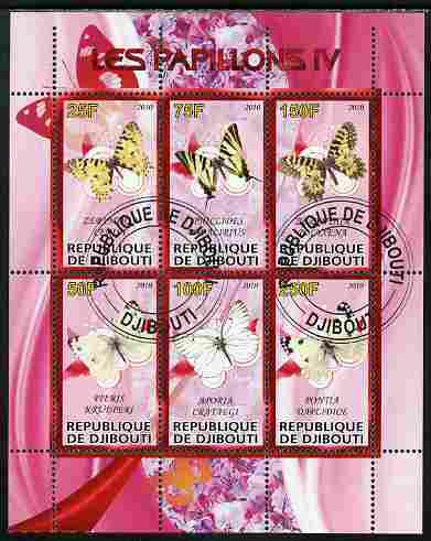 Djibouti 2010 Butterflies #04 perf sheetlet containing 6 values fine cto used