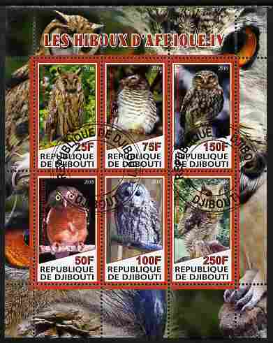 Djibouti 2010 African Owls #04 perf sheetlet containing 6 values fine cto used