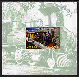 Angola 2001 Walt Disney Railraod #01 individual imperf sheet with country name & value in yellow, background in green, unmounted mint 