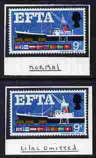 GB Great Britain 1967 EFTA 9d (ordinary) with lilac omitted mounted mint plus normal (formerly in the Lady Mairi Bury Collection) SG 715b