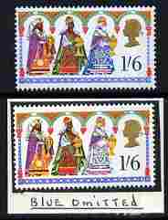 GB Great Britain 1969 Christmas 1s6d with new blue omitted (Robes of right-hand King) mounted mint plus normal (formerly in the Lady Mairi Bury Collection) SG 814e