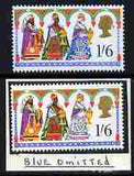 GB Great Britain 1969 Christmas 1s6d with new blue omitted (Robes of right-hand King) mounted mint plus normal (formerly in the Lady Mairi Bury Collection) SG 814e