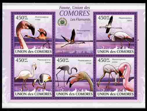 Comoro Islands 2009 Flamingos perf sheetlet containing 5 values unmounted mint Michel 2402-06