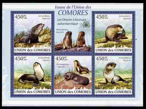 Comoro Islands 2009 Sea Lions perf sheetlet containing 5 values unmounted mint Michel 2435-39