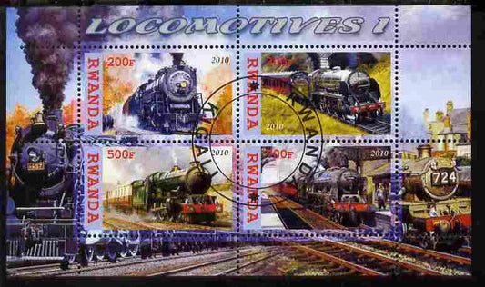 Rwanda 2010 Steam Locomotives #1 perf sheetlet containing 4 values fine cto used