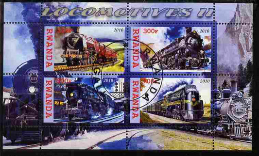 Rwanda 2010 Steam Locomotives #2 perf sheetlet containing 4 values fine cto used