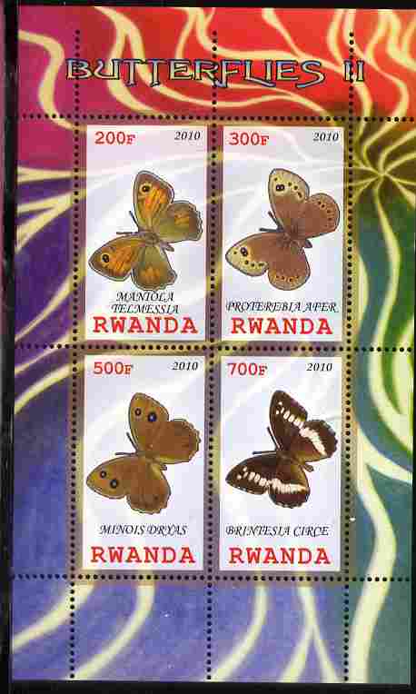 Rwanda 2010 Butterflies #2 perf sheetlet containing 4 values unmounted mint