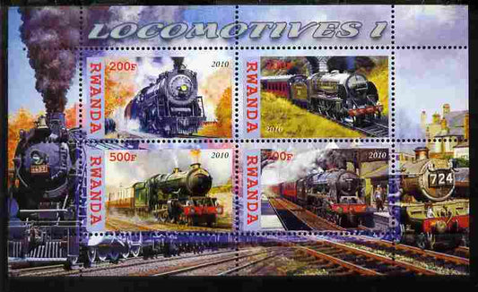 Rwanda 2010 Steam Locomotives #1 perf sheetlet containing 4 values unmounted mint