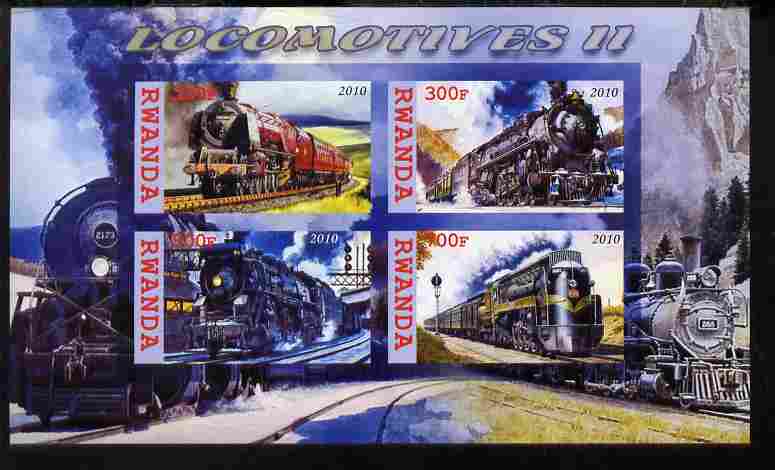 Rwanda 2010 Steam Locomotives #2 imperf sheetlet containing 4 values unmounted mint
