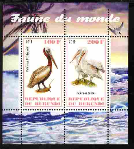 Burundi 2011 Fauna of the World - Pelicans perf sheetlet containing 2 values unmounted mint