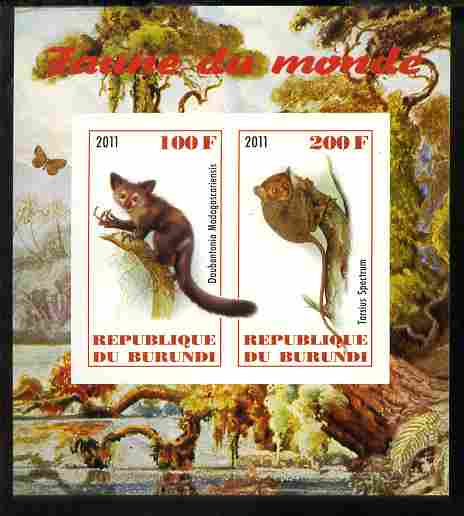 Burundi 2011 Fauna of the World - Lemurs imperf sheetlet containing 2 values unmounted mint