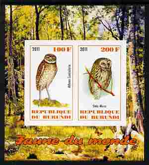 Burundi 2011 Fauna of the World - Owls imperf sheetlet containing 2 values unmounted mint