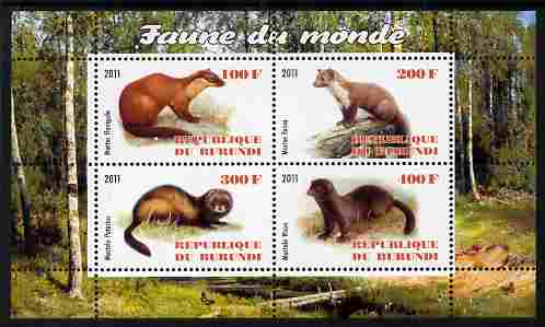 Burundi 2011 Fauna of the World - Mammals (Martens & Polecats) perf sheetlet containing 4 values unmounted mint