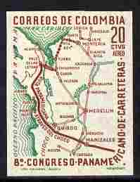 Colombia 1961 Highway Congress 20c Air imperf proof in brown & green on ungummed paper, as SG 1058