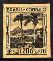 Brazil 1939 Rio de Janeiro 1200r imperf proof in black on toned paper (ungummed) part official handstamp on reverse, as SG 615