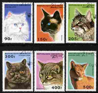 Congo 1995 Domestic Cats perf set of 6 fine cto used