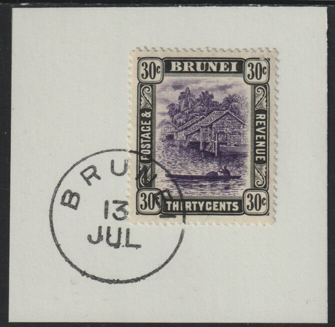 Brunei 1907 River Scene 30c violet & black (SG31) on piece with full strike of Madame Joseph forged postmark type 104