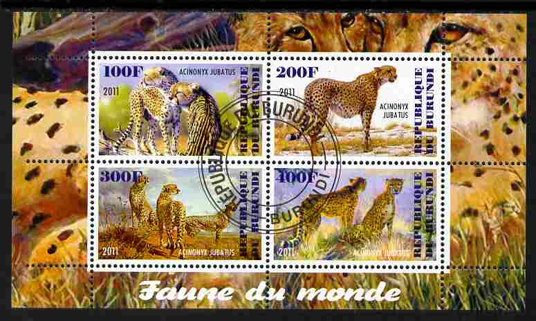 Burundi 2011 Fauna of the World - Cheetahs perf sheetlet containing 4 values fine cto used