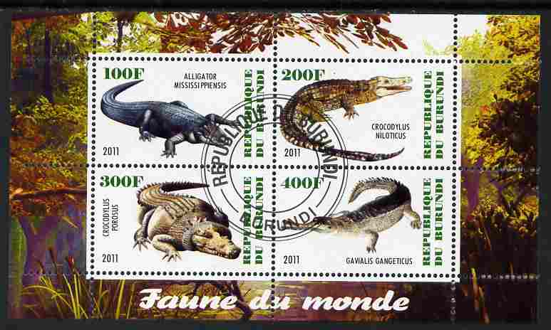 Burundi 2011 Fauna of the World - Crocodles perf sheetlet containing 4 values fine cto used