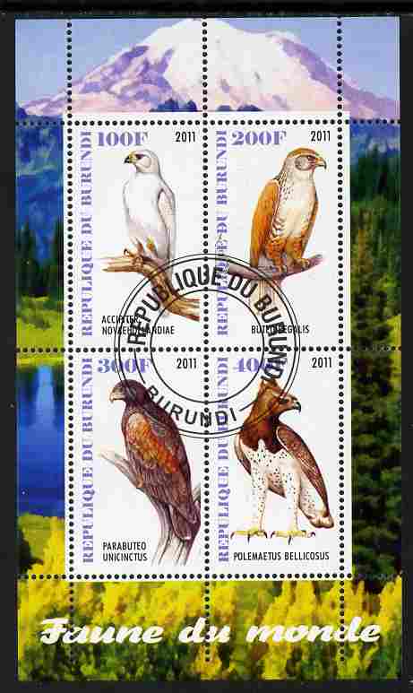 Burundi 2011 Fauna of the World - Birds of Prey perf sheetlet containing 4 values fine cto used