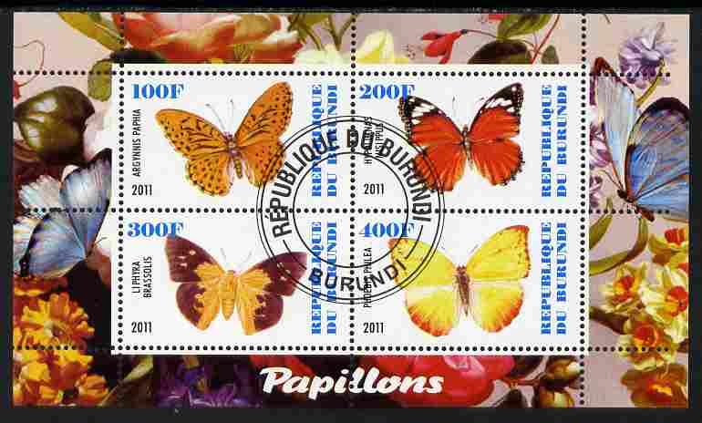 Burundi 2011 Fauna of the World - Butterflies #3 perf sheetlet containing 4 values fine cto used