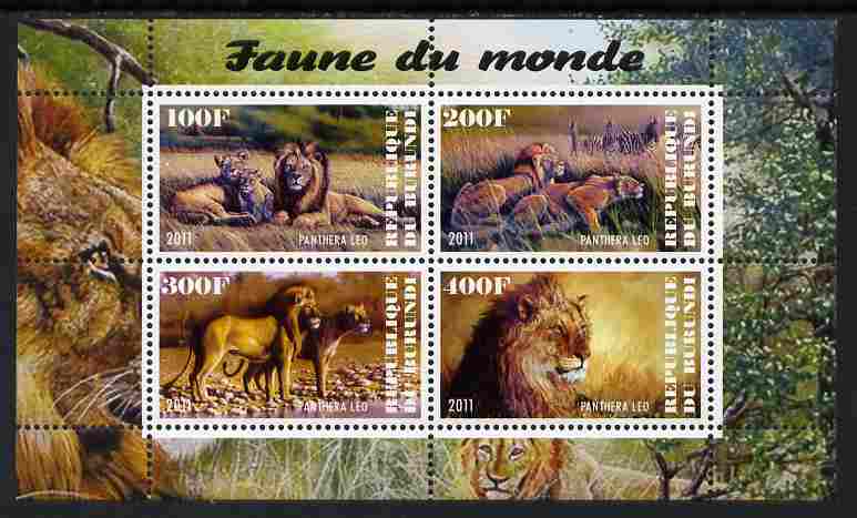 Burundi 2011 Fauna of the World - Lions perf sheetlet containing 4 values unmounted mint