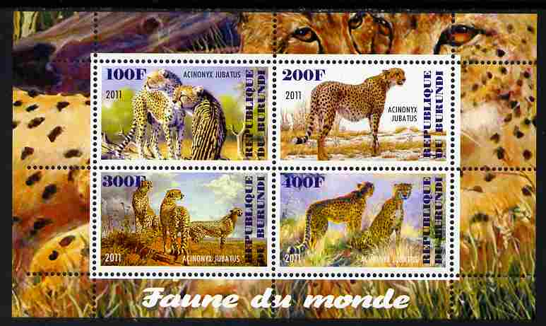 Burundi 2011 Fauna of the World - Cheetahs perf sheetlet containing 4 values unmounted mint