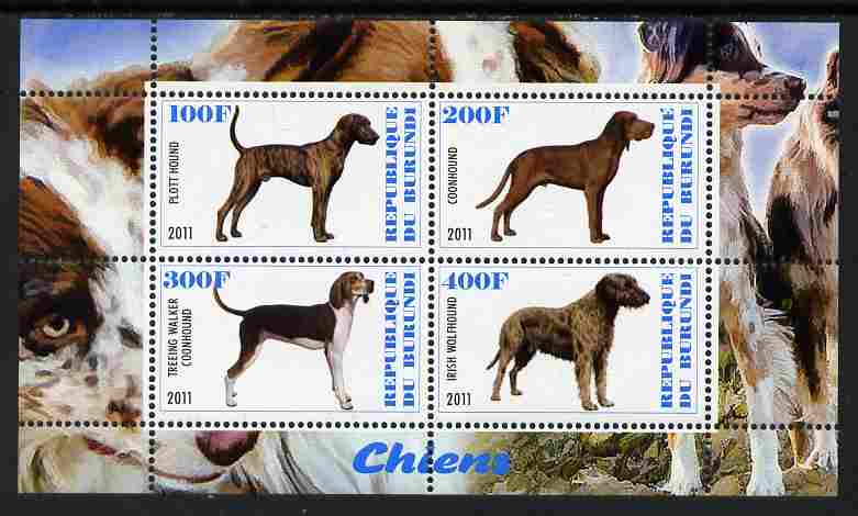 Burundi 2011 Dogs #8 perf sheetlet containing 4 values unmounted mint