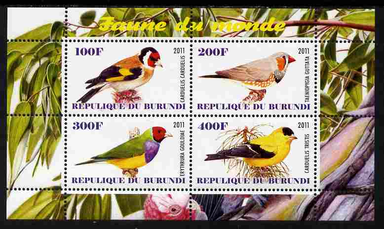 Burundi 2011 Fauna of the World - Birds - Finches perf sheetlet containing 4 values unmounted mint