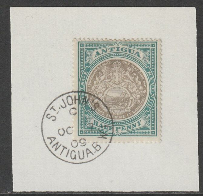 Antigua 1903 Arms 1/2d grey-black & green on piece with full strike of Madame Joseph forged postmark type 13