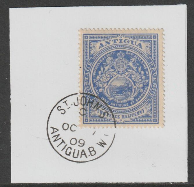 Antigua 1908 Arms 2.5d ultramarine on piece with full strike of Madame Joseph forged postmark type 13