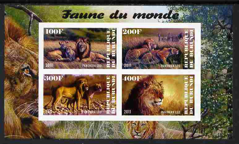 Burundi 2011 Fauna of the World - Lions imperf sheetlet containing 4 values unmounted mint