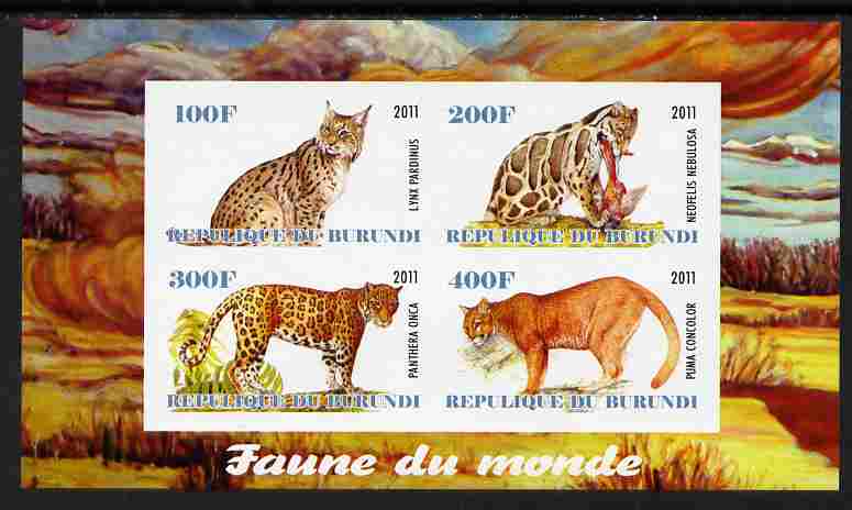 Burundi 2011 Fauna of the World - Wild Cats #3 imperf sheetlet containing 4 values unmounted mint