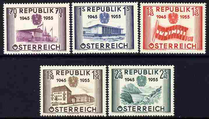 Austria 1955 10th Anniversary of Republic set of 5 lightly mounted mint, SG 1269-73