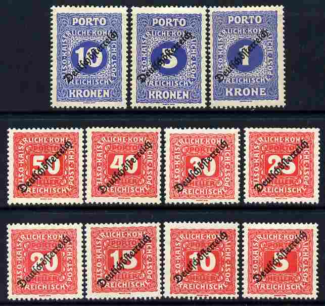 Austria 1919 Postage Due set of 11 opt'd Deutschosterreich mounted mint D323-333