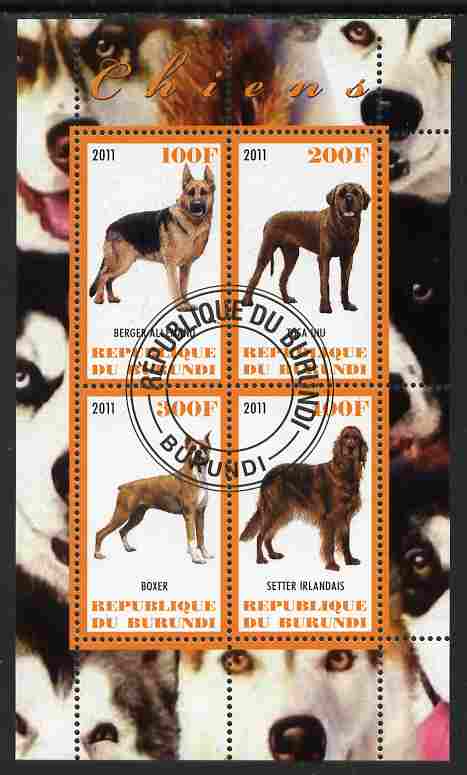 Burundi 2011 Dogs #2 - perf sheetlet containing 4 values fine cto used