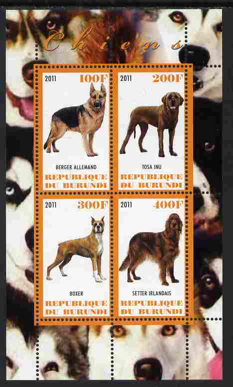 Burundi 2011 Dogs #2 - perf sheetlet containing 4 values unmounted mint