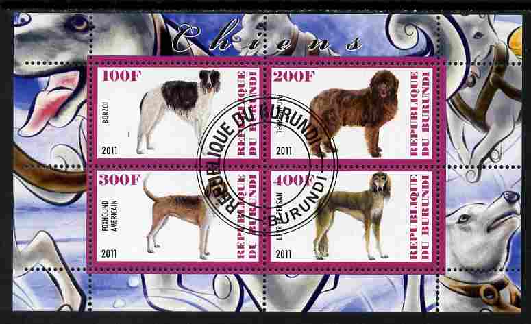 Burundi 2011 Dogs #4 - perf sheetlet containing 4 values fine cto used