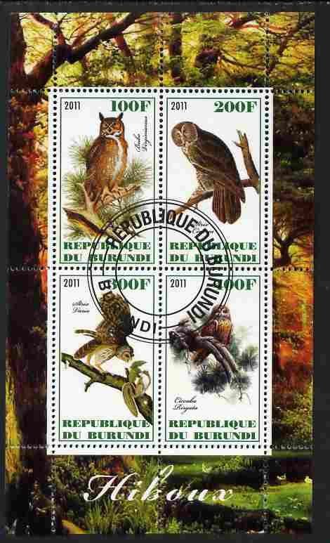 Burundi 2011 Owls perf sheetlet containing 4 values fine cto used