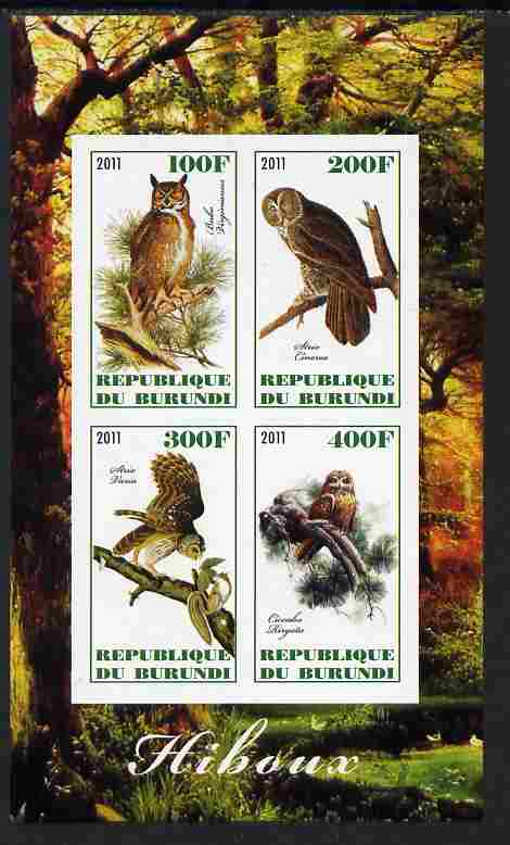 Burundi 2011 Owls imperf sheetlet containing 4 values unmounted mint