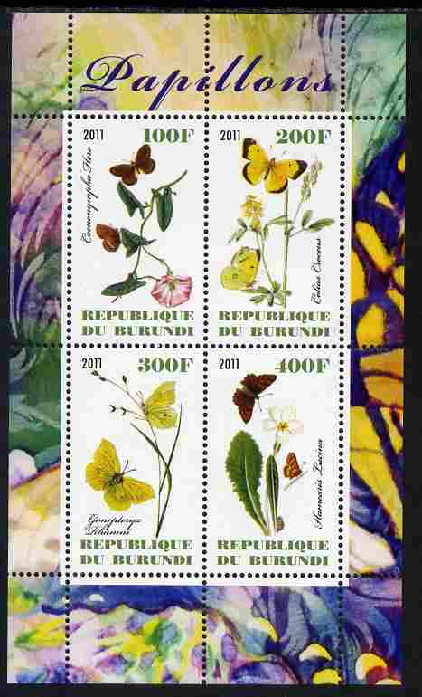 Burundi 2011 Butterflies #1 perf sheetlet containing 4 values unmounted mint