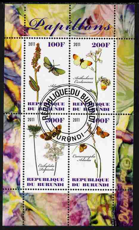 Burundi 2011 Butterflies #2 perf sheetlet containing 4 values fine cto used