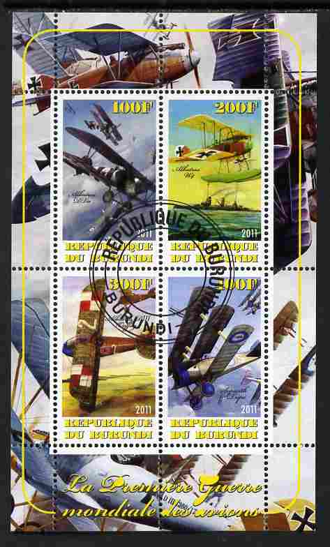 Burundi 2011 Aircraft of WW1 #1 perf sheetlet containing 4 values fine cto used