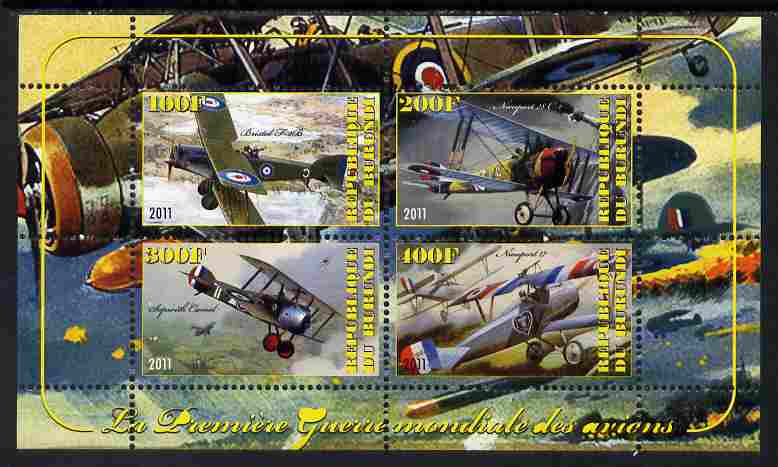 Burundi 2011 Aircraft of WW1 #2 perf sheetlet containing 4 values unmounted mint