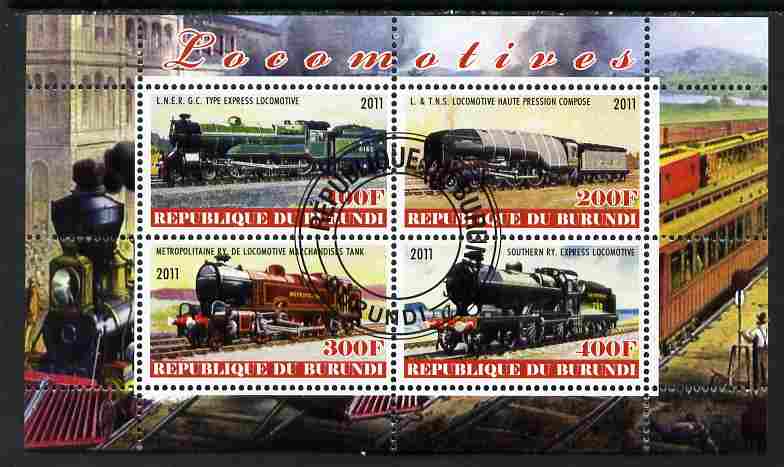 Burundi 2011 Steam Locomotives #2 perf sheetlet containing 4 values fine cto used