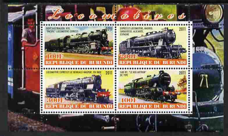 Burundi 2011 Steam Locomotives #3 perf sheetlet containing 4 values unmounted mint