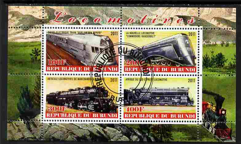 Burundi 2011 Steam Locomotives #5 perf sheetlet containing 4 values fine cto used
